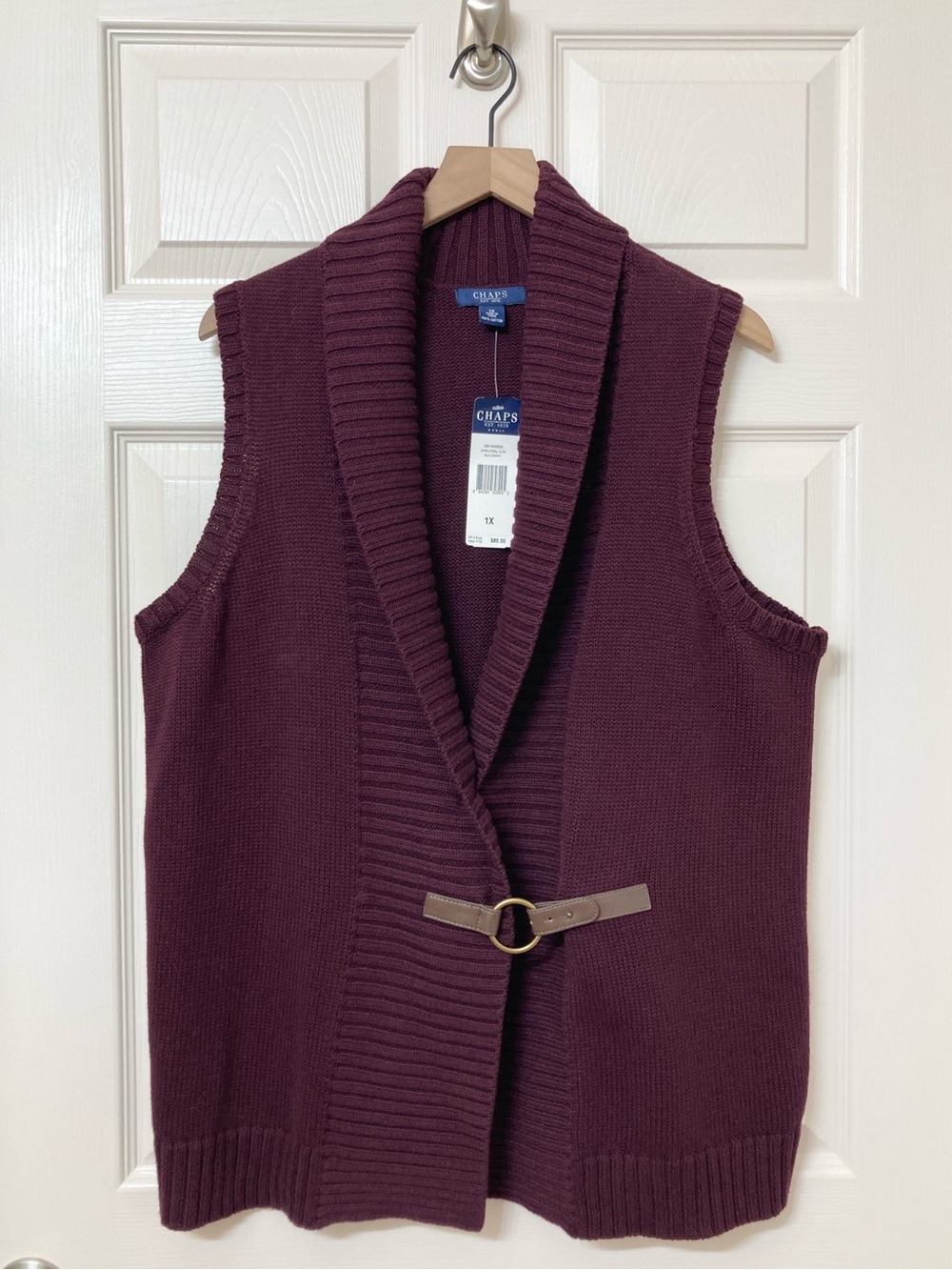 NEW Chaps Women’s Purple Shawl Collar Knit Sweater Vest 1X Boho Artsy Fall Cozy